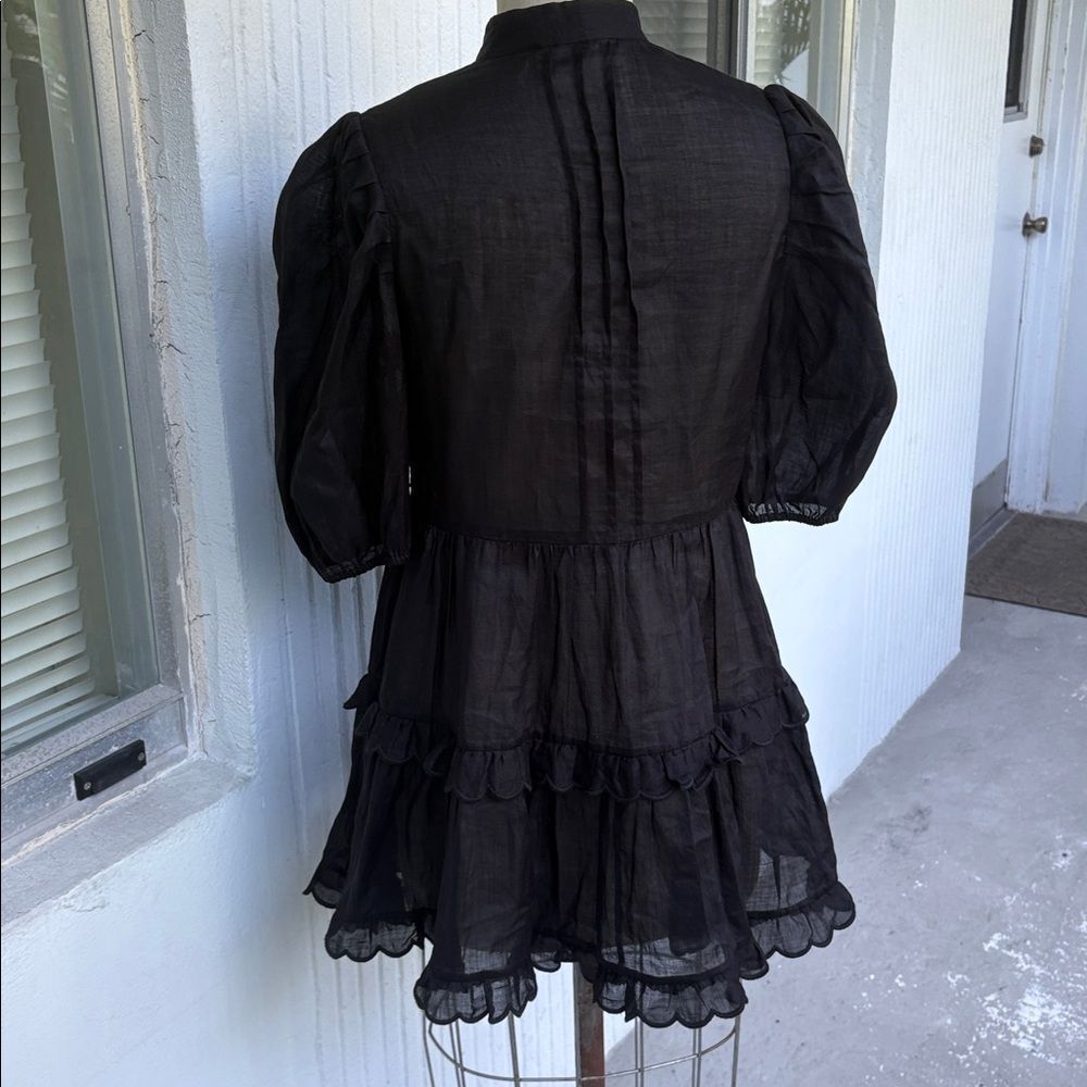 Zimmerman black linen dress with ruffled neck line - Picture 4 of 6